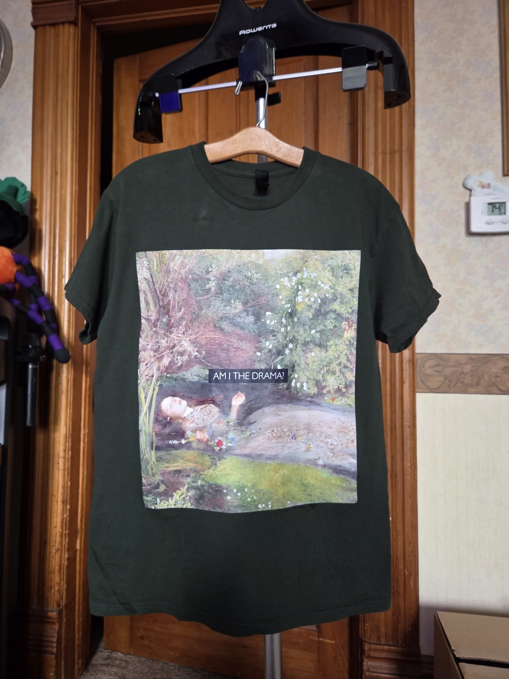 Gildan Dark Green Forest Print Graphic Tee with 'Am I The Drama?' - Picture 2 of 6